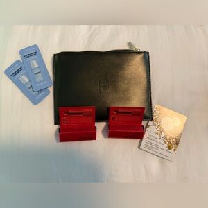 Hourglass Black Leather Zipper Makeup Pouch with 2 Red Lipstick Samples, Etc